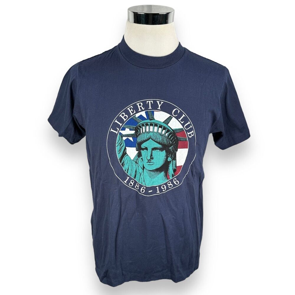 Vintage Statue of Liberty‎ Club T-Shirt Men's XL Blue 1980s Crew Neck Tee USA